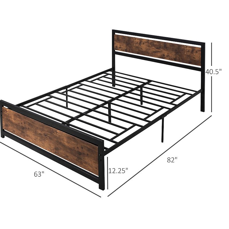 HOMCOM Queen Platform Bed Frame with Headboard and Footboard Strong Metal Slat Support Full Bed Frame w/ Underbed Storage Space No Box Spring Needed 63''x82''x40''