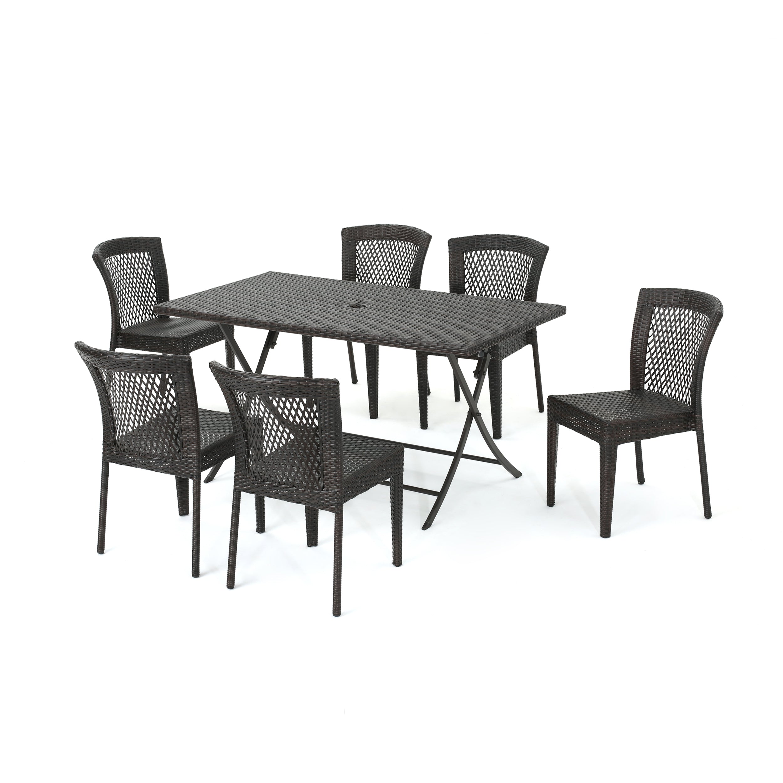 Paulina Outdoor 7 Piece Multi-brown Wicker Dining Set