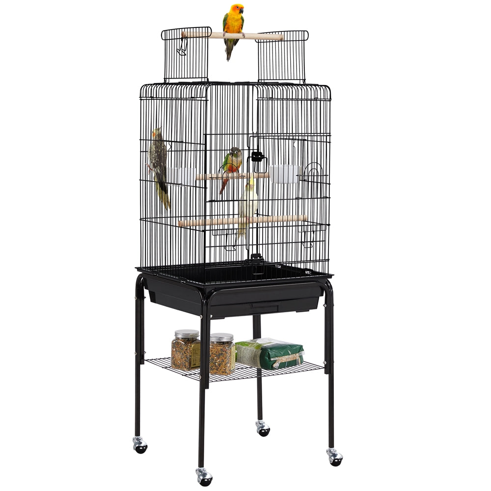 Yaheetech 47inch Metal Bird Cage w/Detachable Rolling Stand for Cockatiel Canary， Black