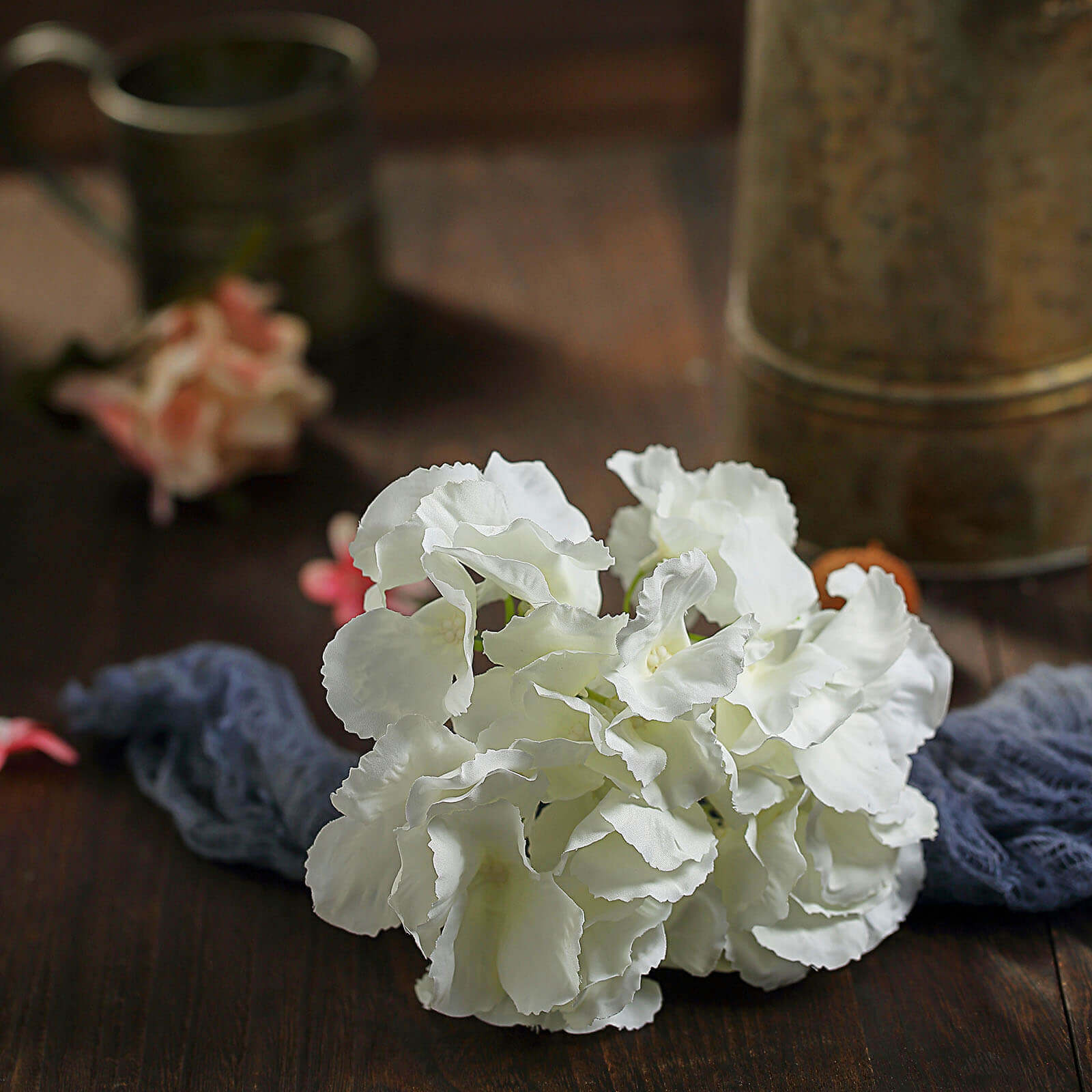 10 Flower Head and Stems Cream Artificial Satin Hydrangeas, DIY Arrangement