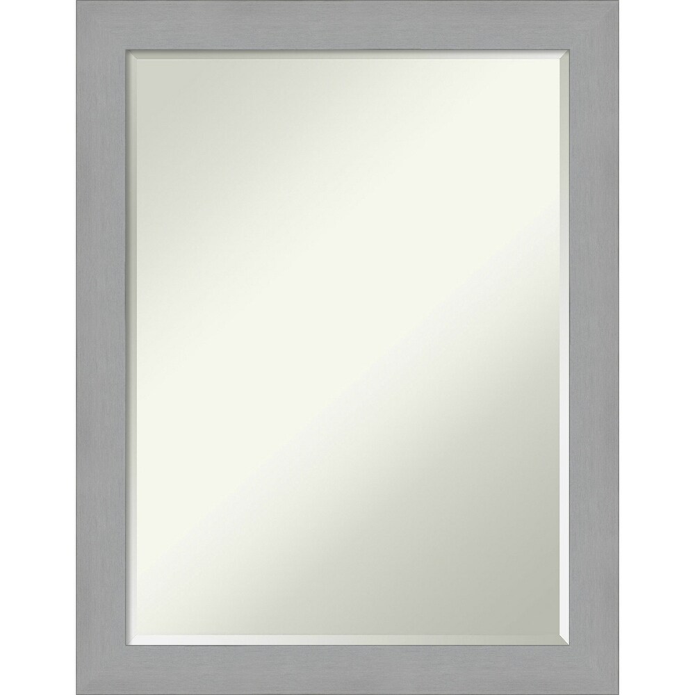 Petite Bevel Wood Wall Mirror   Brushed Sterling Silver Frame