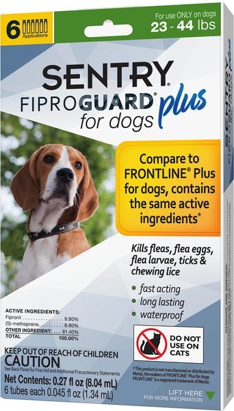 Sentry Fiproguard Plus Squeeze-On Flea and Tick Treatment For Dogs， 23 - 44lbs