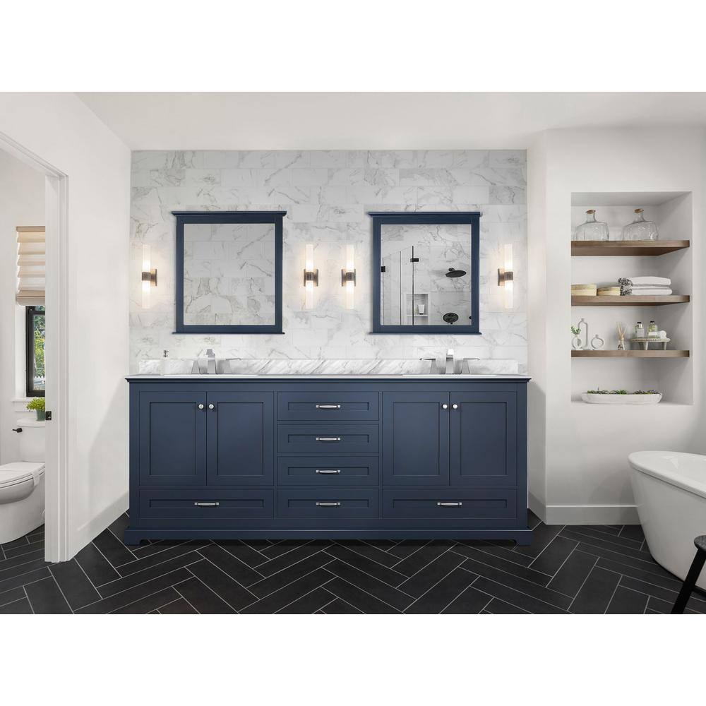 Lexora Dukes 80 in. W x 22 in. D Navy Blue Double Bath Vanity and Carrara Marble Top LD342280DEDS000