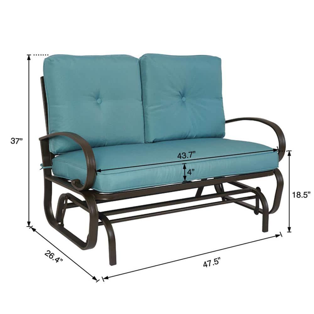 KOZYARD Wrought Iron Metal Rocking Love Seats Glider Swing BenchRocker for Patio Yard with Blue Cushion and Sturdy