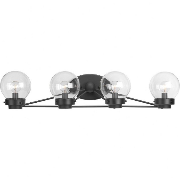 Progress Lighting Spatial 4 light Bath Vanity Fixture Matte Black Clear Globe Shades