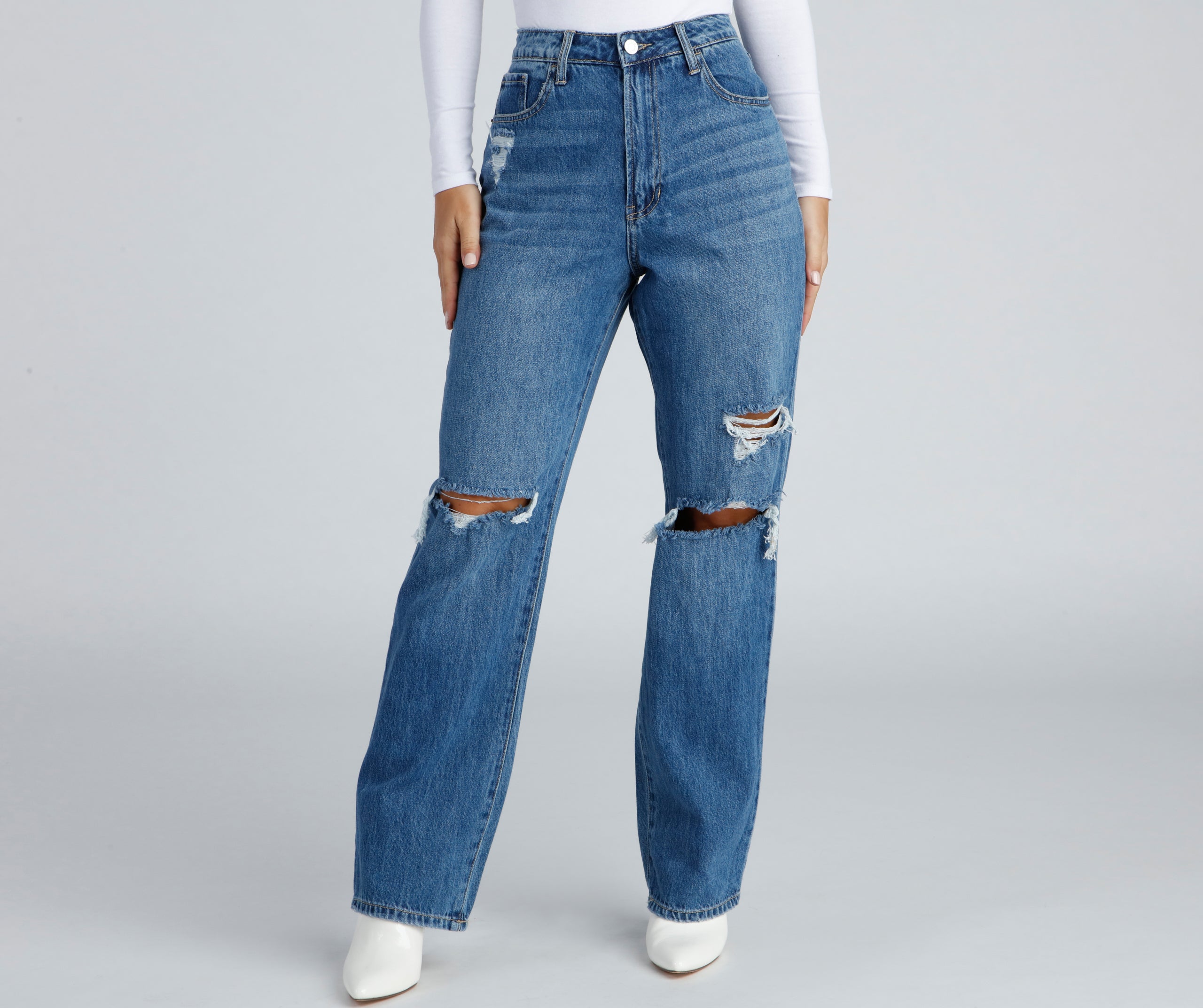 Classic Casual Distressed Boyfriend Jeans