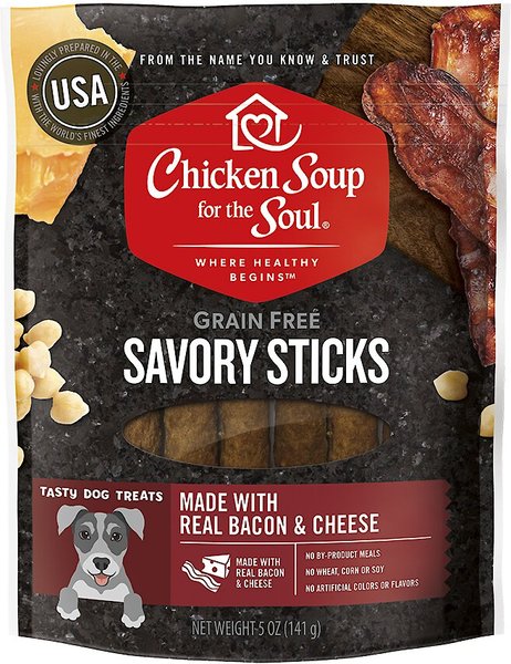 Chicken Soup for the Soul Savory Sticks Real Bacon and Cheese Grain-Free Dog Treats， 5-oz bag