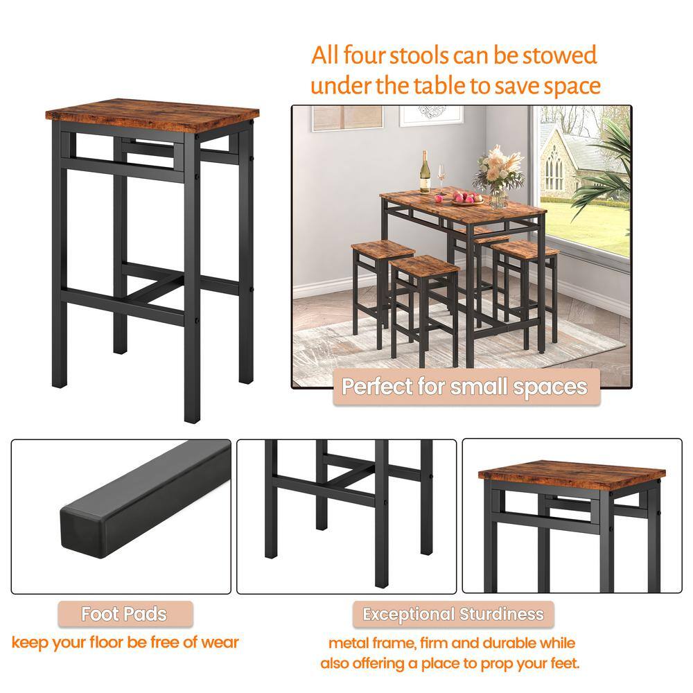 YOFE 5-Piece Rustic Brown Particle Board Top Dining Table Set (Seats 4) Kitchen Counter Height Table Chair Set with 4-Stools CamyBN-GI40680W1162-Dset01