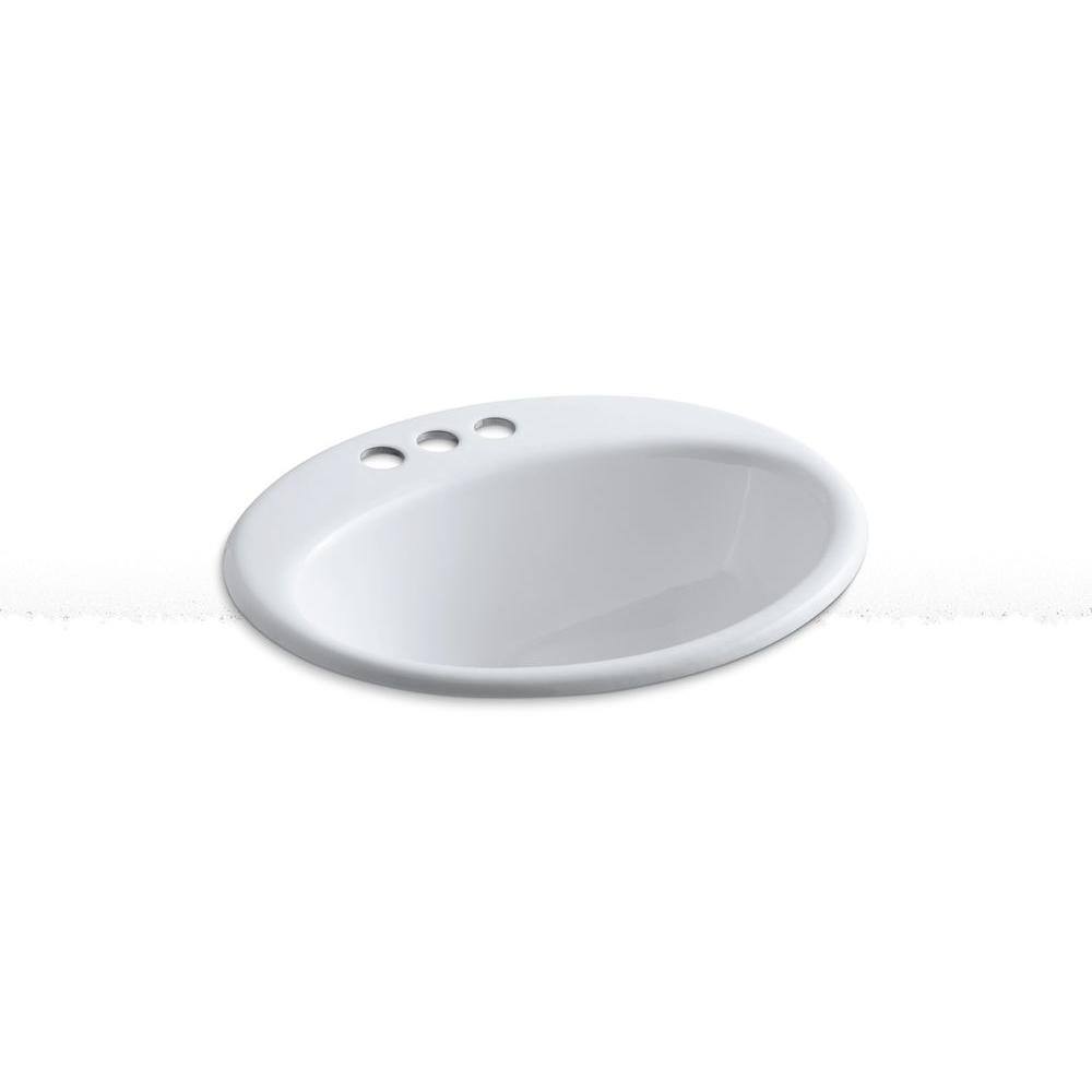 KOHLER Farmington Drop-In Cast Iron Bathroom Sink in White with Overflow Drain K-2905-4-0