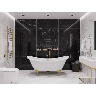 ANZZI Falco 69.68 in. One Piece Acrylic Clawfoot Freestanding Soaking Bathtub in Glossy White with Brushed Gold Feet FT-AZ132BG