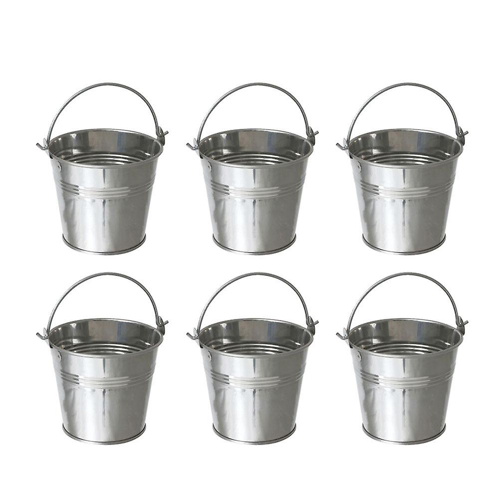 12pcs Mini Tinplate Metal Bucket Icing French Fries Tin Pails - 10.5x7.2x10.5cm (silver)