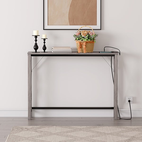 Entryway Table with Power Outlets and USB Ports， Narrow Sofa Table with Charging Station