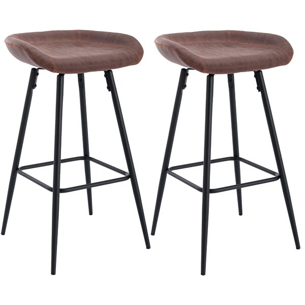 30 Inch Bar Stools Set of 2 Swivel Industrial Metal Bar Stools with Footrest PU Leather Seat for Kitchen IslandandBar， Brown