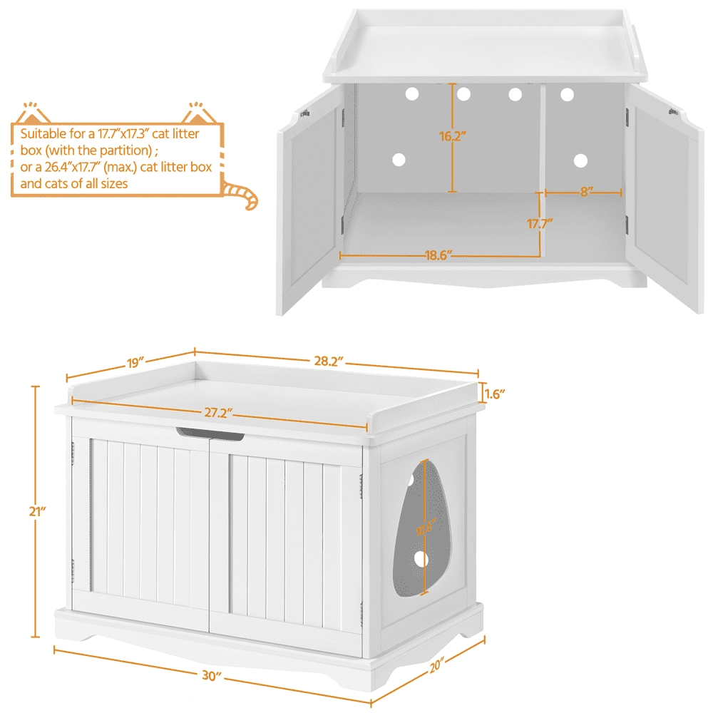 SmileMart Wooden Pet Litter Box for Pets Cat Hidden Washroom Bathroom with Door， White