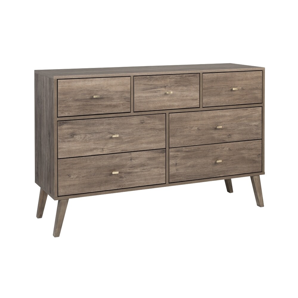 Prepac Milo Mid Century Modern 7 Drawer Double Dresser for Bedroom  Chest of Drawers  Contemporary Bedroom Furniture