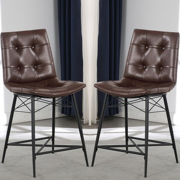 Modern Tufted Design Brown Counter Height Dining Stools (Set of 2)