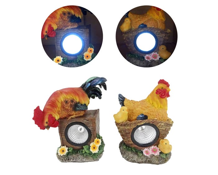 Alpine Assorted Solar Chicken Light Décor with Cool White LED - SLL2280ABB