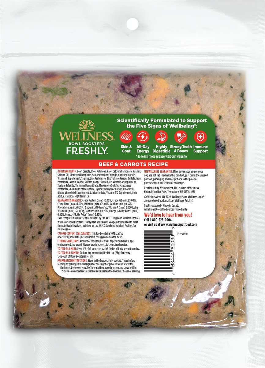 Wellness Bowl Boosters Freshly Frozen Fresh Beef and Carrots Dog Food