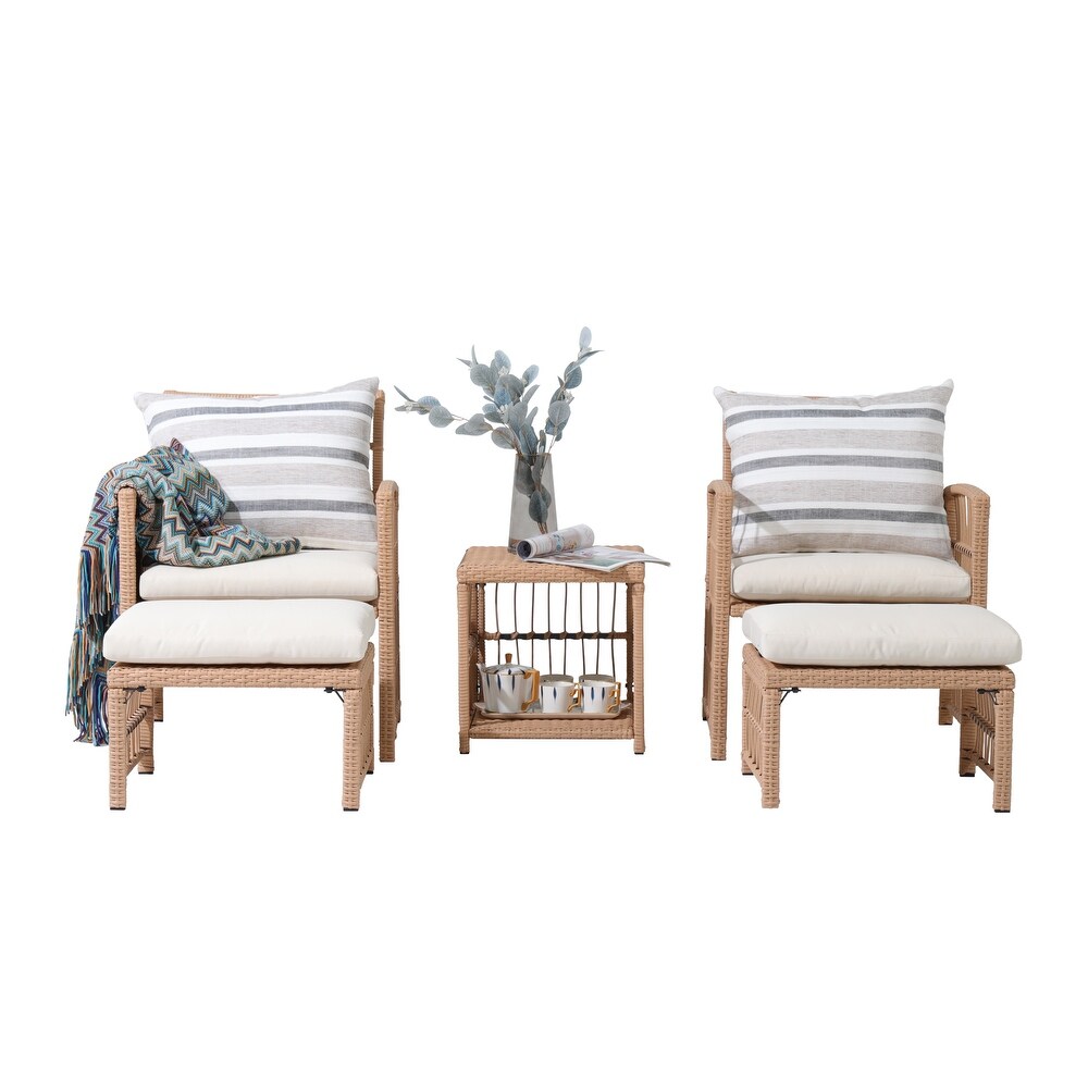 Outdoor 5 Piece Rattan Conversation Set with Cushion