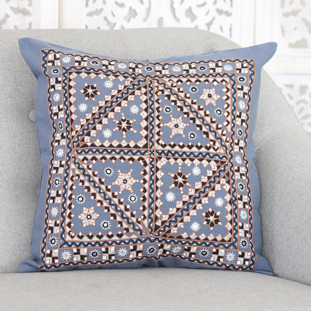 Novica Handmade Azure Constellation Embroidered Cotton Cushion Cover