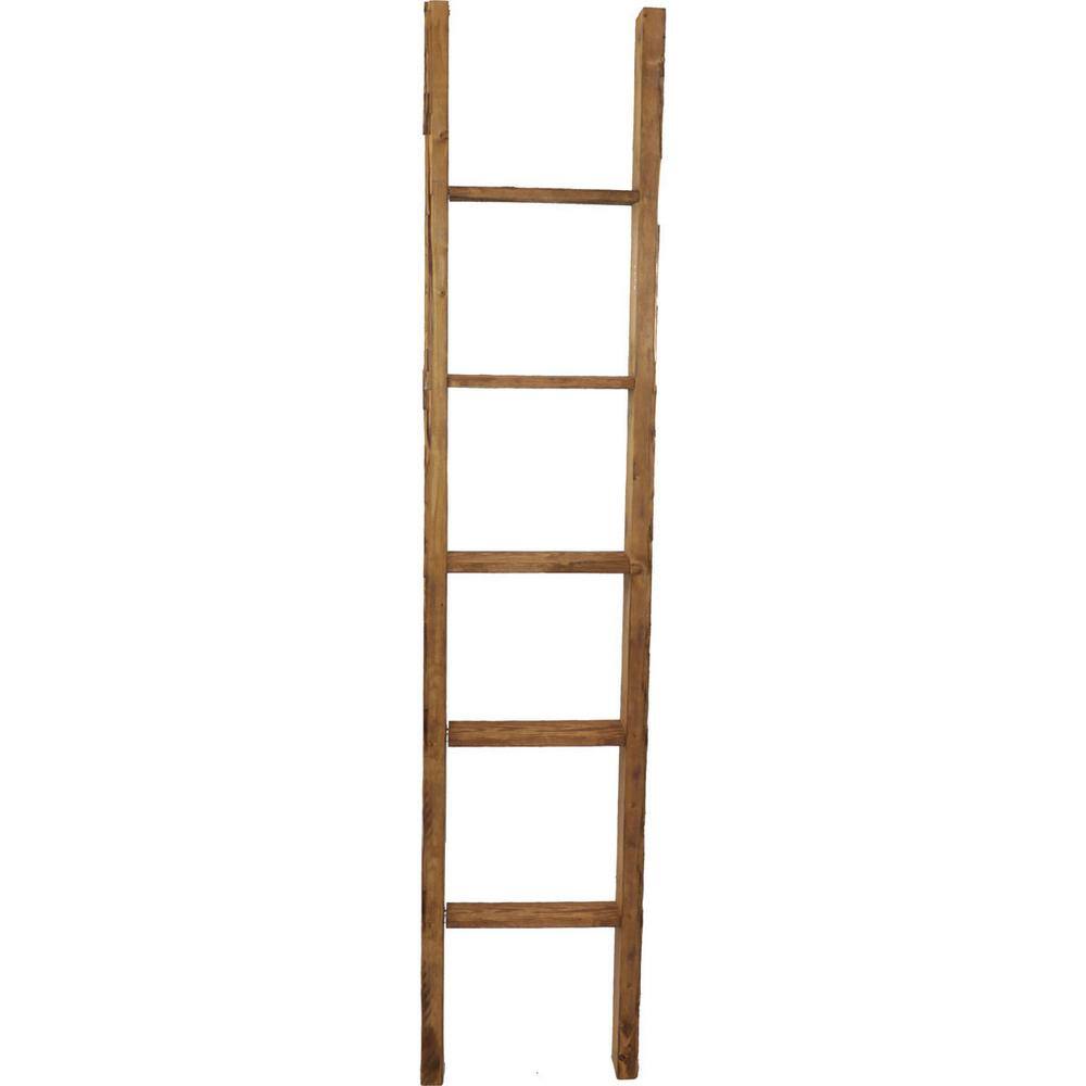 Ekena Millwork 15 in. x 72 in. x 3 12 in. Barnwood Decor Collection Weathered Brown Vintage Farmhouse 5-Rung Ladder DECR015X072X04LDRBR