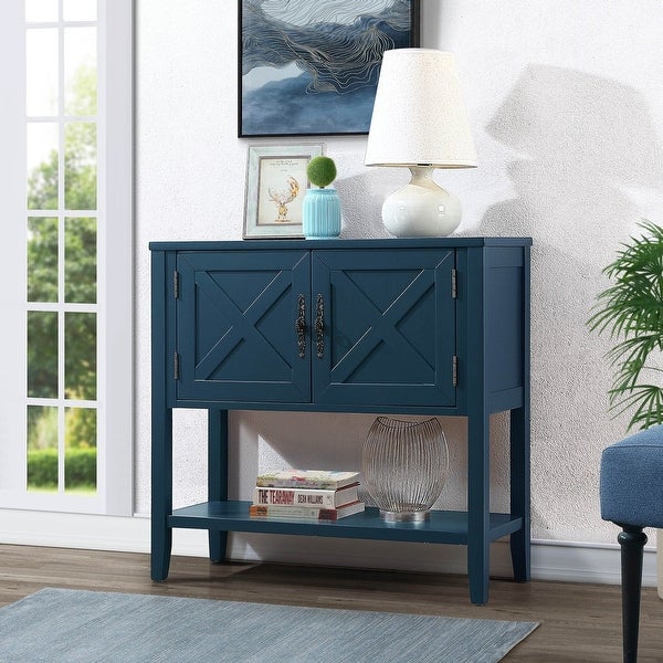 35'' Solid Wood Buffet Sideboard Console Table with Bottom Shelf and 2-Door Cabinet， Farmhouse Entryway Table Side Table