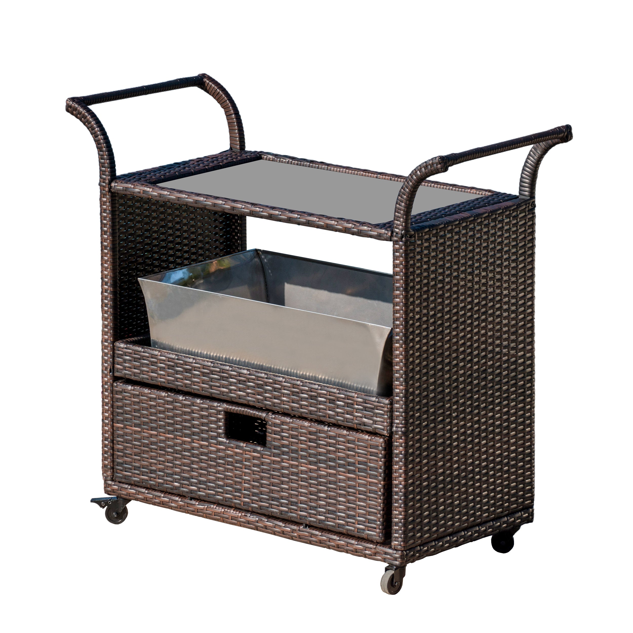 Maja Multi-Brown Wicker Bar Cart