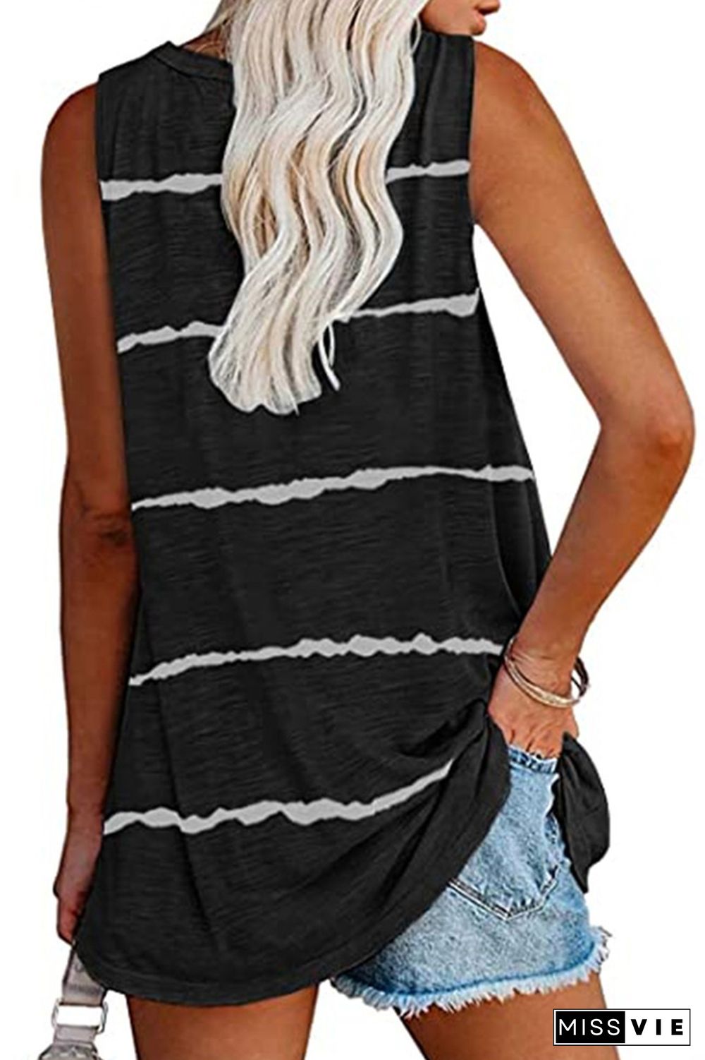 Black V-Neck Striped Tank Top