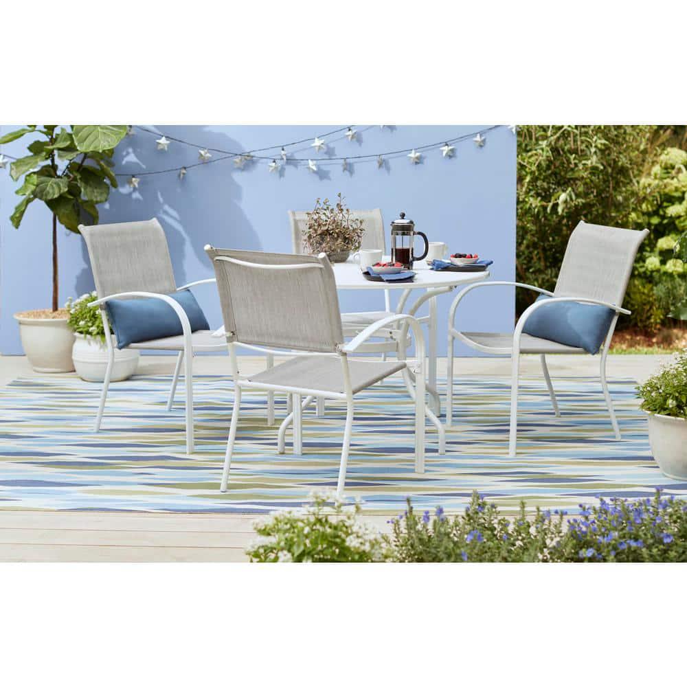 StyleWell 42 in Mix and Match Lattice White Mesh Metal Round Outdoor Patio Dining Table