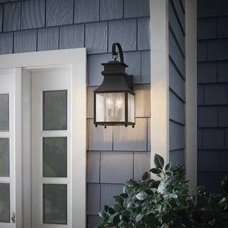 Home Decorators Collection Rainbrook 18 in. 2-Light Matte Black Outdoor Wall Light Fixture with Seeded Glass 13654