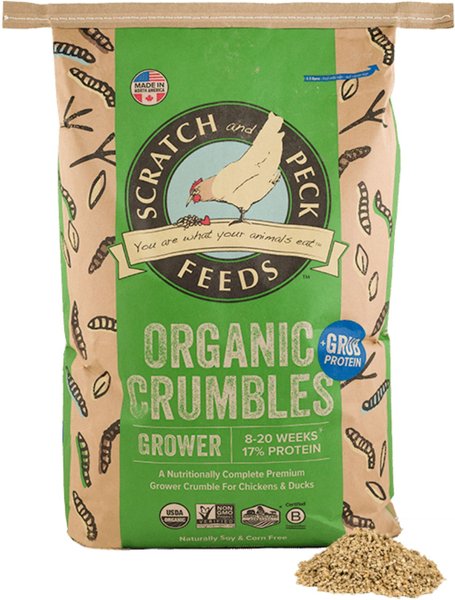 Scratch and Peck Feeds Organic Chicken and Duck Feed - Grower Crumbles， 25-lb bag