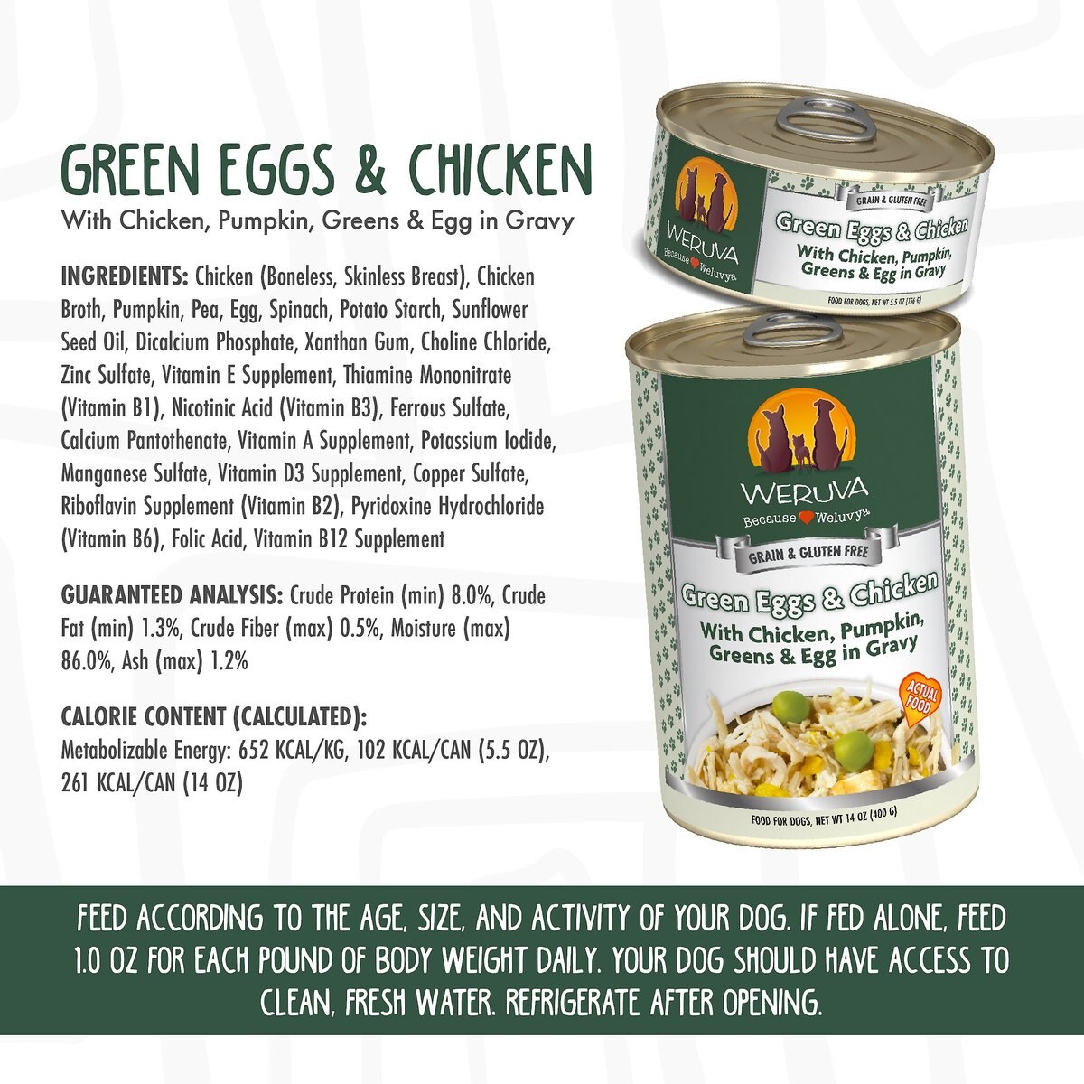 Weruva Green Eggs and Chicken with Chicken， Egg， and Greens in Gravy Grain-Free Canned Dog Food