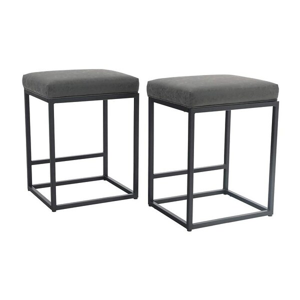 PHI VILLA 24'' Square PU Leather Bar Stool with Sturdy Metal Frame， Set of 2