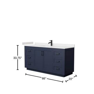 Wyndham Collection Miranda 66 in. W x 22 in. D x 33.75 in. H Single Bath Vanity in Dark Blue with Carrara Cultured Marble Top WCF292966SBBC2UNSMXX