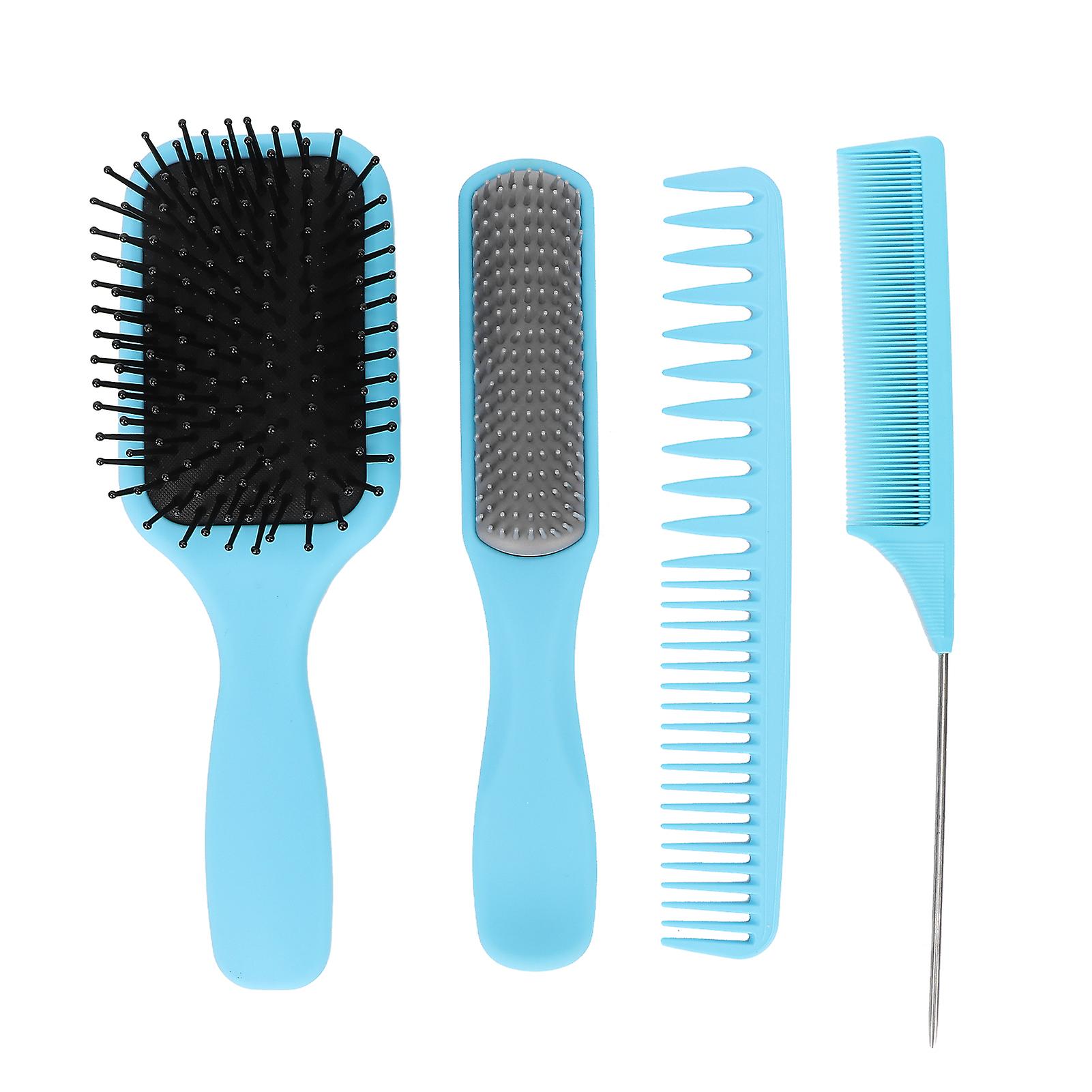 4pcs Hair Comb Set Blue Paddle Detangling Tail Brush For Long Thick Thin Curly Natural Hairblue 4pcs