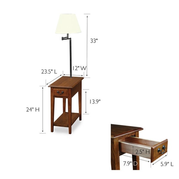 Leick Home 9037-MED One Drawer Swing Arm Lamp Side Table with Shelf， Medium Oak