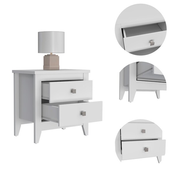 Contemporary Style 2-Drawers 4-Tapered Legs Bedside Table， Superior Top， Simplicity Nightstand， for Bedroom Living Room Office - - 37846972