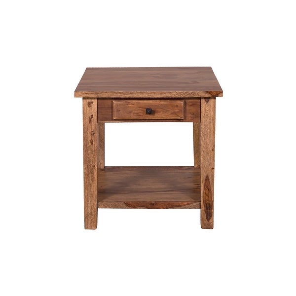 Porter Designs Taos Traditional Solid Sheesham Wood End Table， Brown