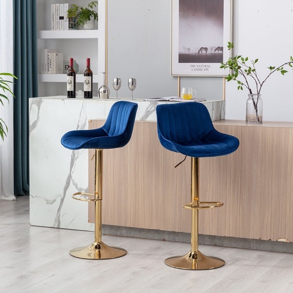 Velvet AdjustableSwivel Bar Stools with Footrest， Set of 2