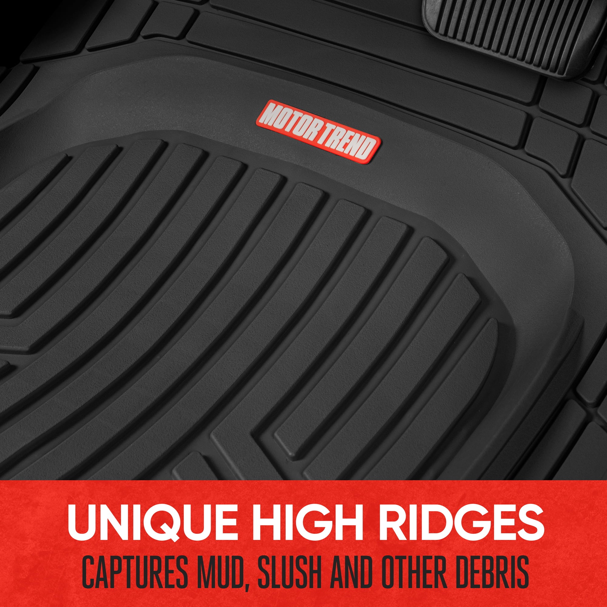 Motor Trend FlexTough Plus-2 Piece Front Car Floor Mats- Black Contour Liners-Deep Dish Heavy Duty Rubber Floor Mats for Car SUV Truck and Van-All Weather Protection， Universal Trim to Fit