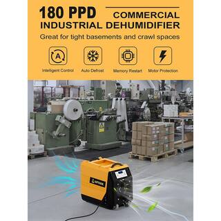 180 pt. 6000 sq. ft. Commercial Dehumidifiers in Yellow for Basement Garage Warehouse with Drain Hose and Pump W-SPU-84