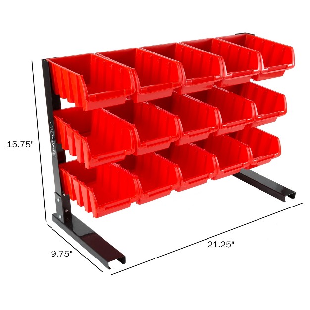 Fleming Supply 15 bin Storage Rack Organizer For Tools Hardware And Crafts Red And Black