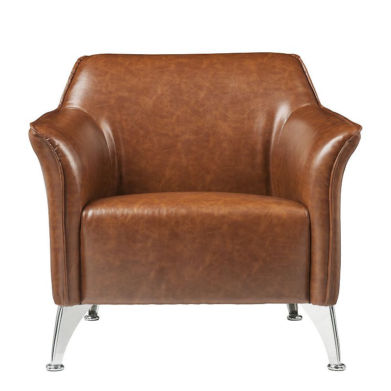 Leatherette Accent Chair with Track Armrest and Welt Trim Details， Brown