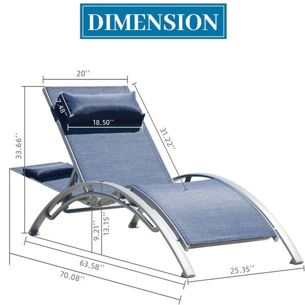 3-Piece Adjustable Aluminum Outdoor Chaise Lounge Chairs with Pillow