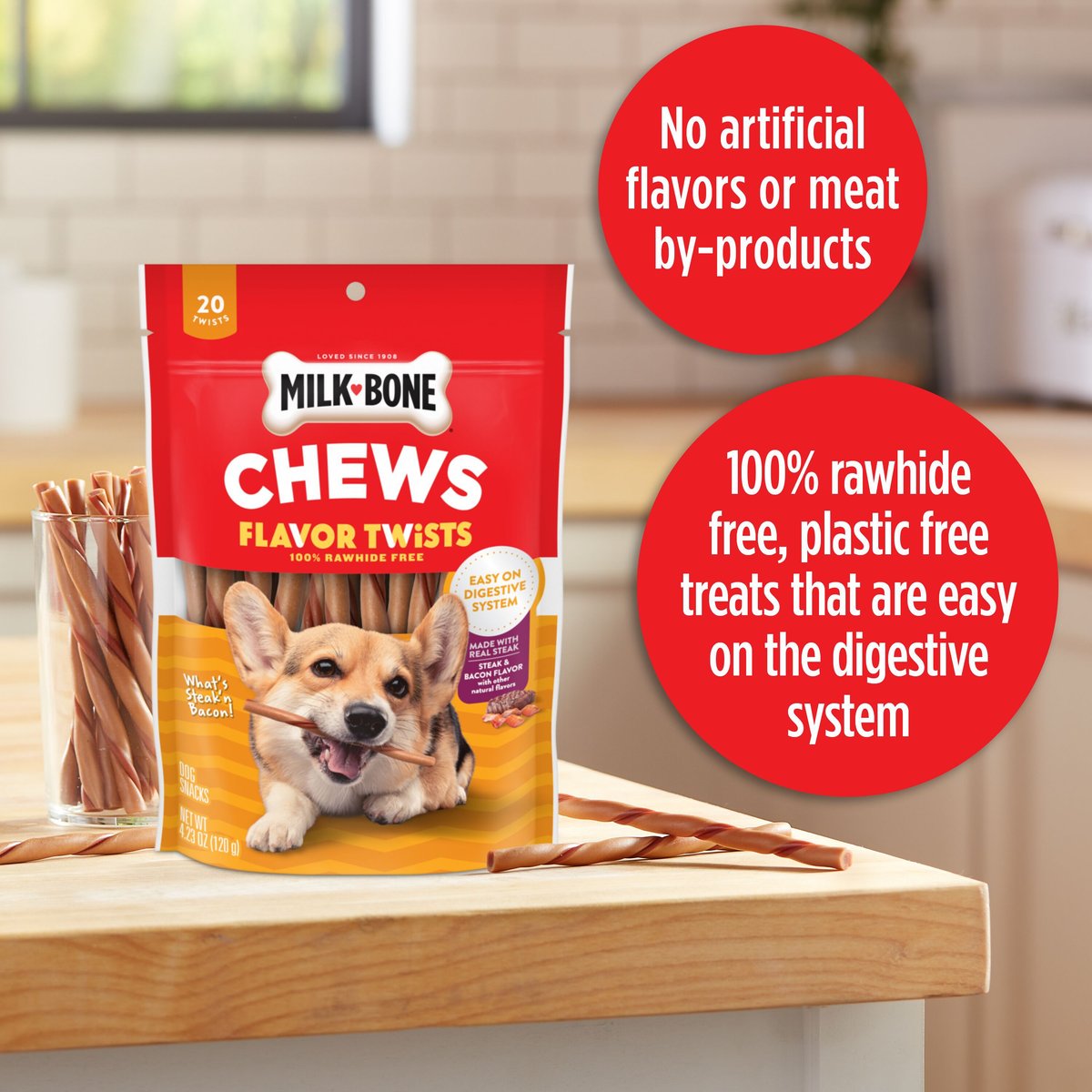 Milk-Bone Flavor Twists Chews What's Steak'n Bacon Dog Treats