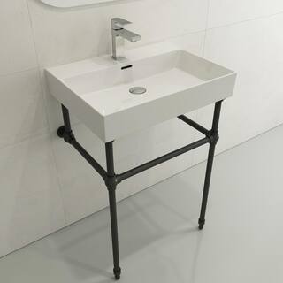 BOCCHI Milano Wall-Mounted White Fireclay Bathroom Sink 24 in. 1-Hole with Overflow 1376-001-0126