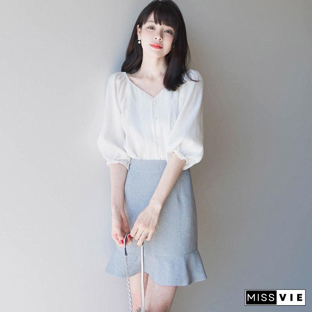 Sweet White Blouse+Chic Skirt P15838