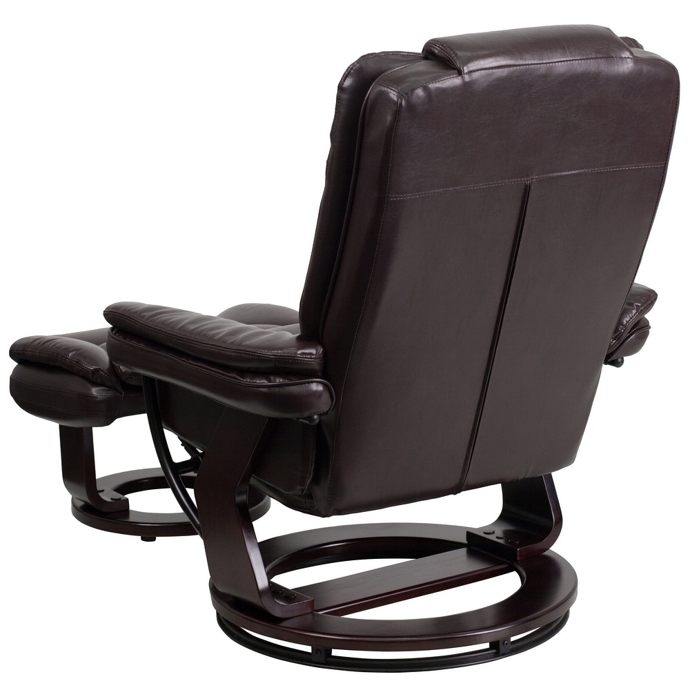 Contemporary LeatherSoft Recliner with Horizontal Stitching and Ottoman