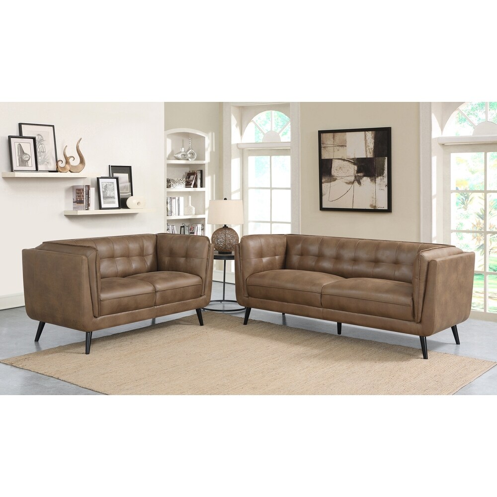 Maximillion Brown Upholstered Tuxedo Arms Sofa