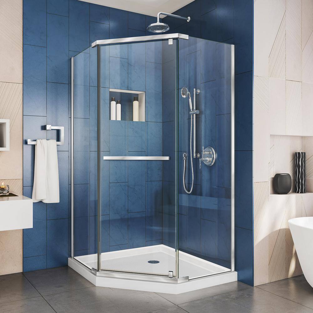 DreamLine Prism 36-18 in. x 36-18 in. x 72 in. Semi-Frameless Neo-Angle Pivot Shower Enclosure in Chrome with Handle SHEN-2136360-01